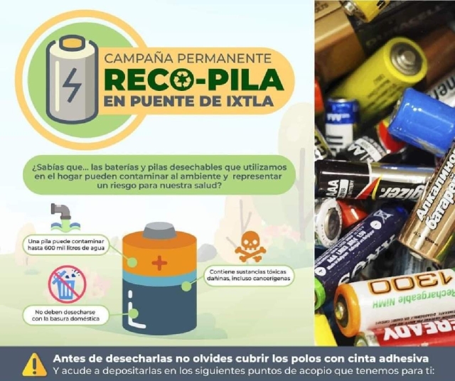 Mantienen campaña de recolección de baterías en Puente de Ixtla