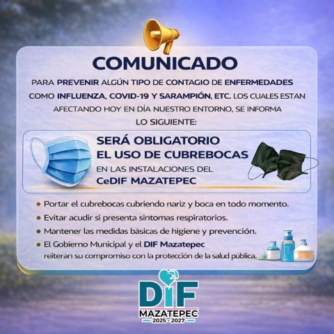 Obligatorio, uso de cubrebocas en CeDIF de Mazatepec