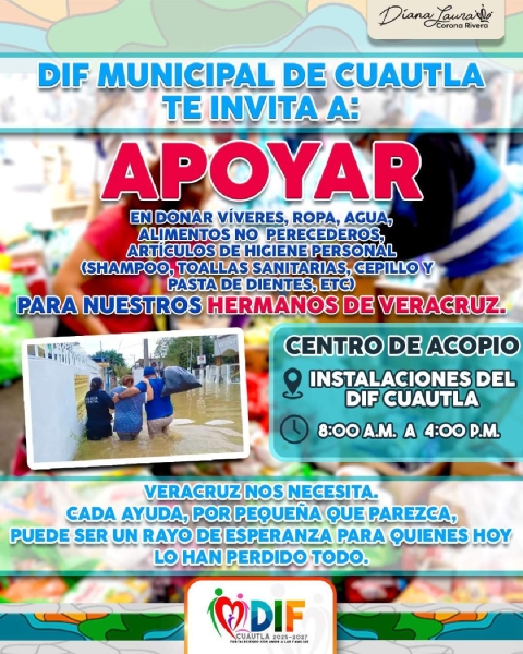 DIF Cuautla abre centro de acopio para damnificados de Veracruz