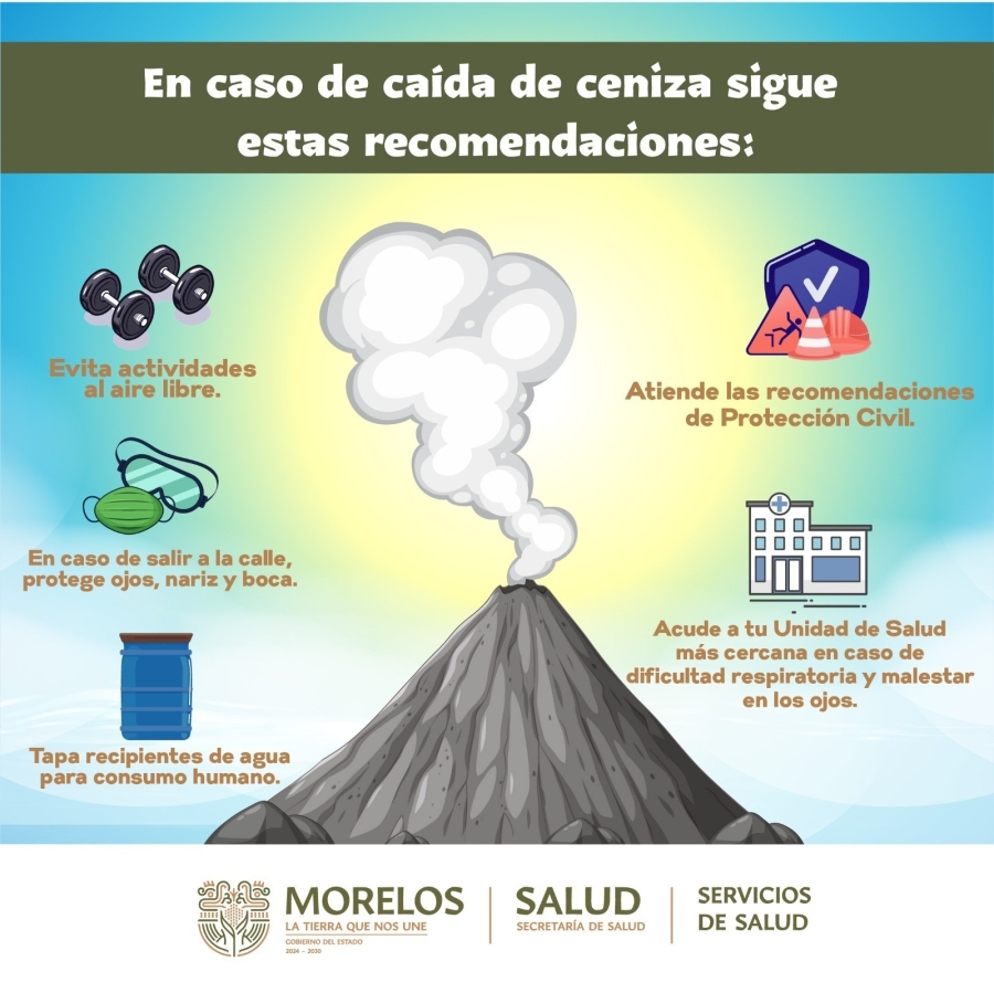 Emite Salud recomendaciones por caída de ceniza volcánica