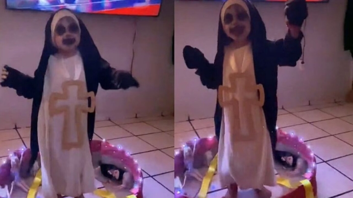 Niña se disfraza de &#039;mini Monja de la feria&#039; y enternece a las redes con su baile