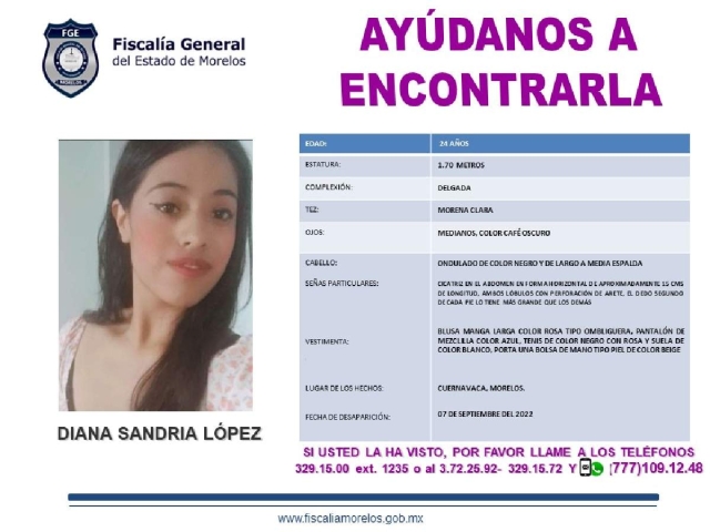 Diana Sandria López, la joven que desapareció en Cuernavaca.