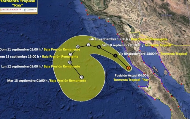 Tormenta Tropical Kay se desplaza paralela a Baja California