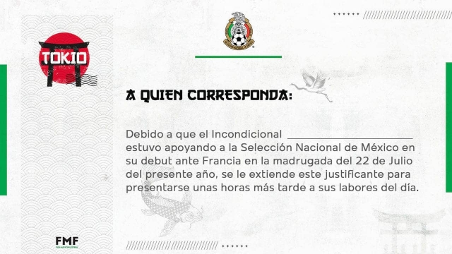 &quot;Justificante&quot; laboral de la Selección Mexicana.