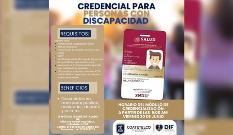 Continúa credencialización de personas con discapacidad en Coatetelco