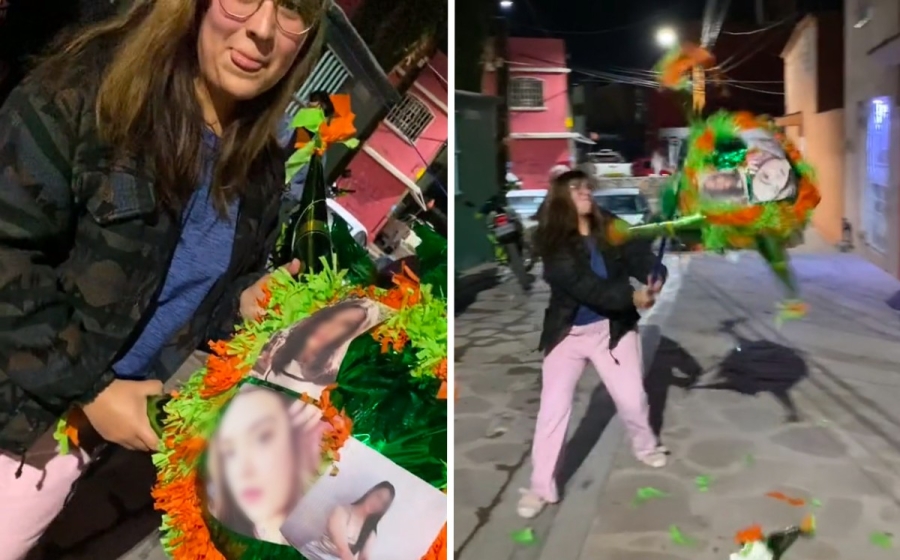 Tradición y despecho: Jóvenes rompen piñatas con fotos de ex novios