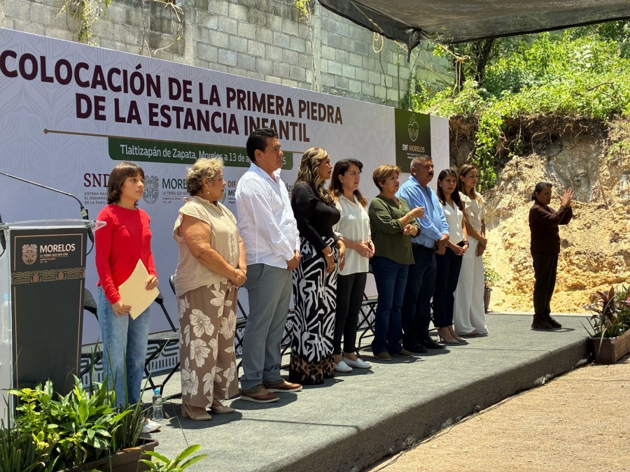 Coloca gobernadora Margarita González Saravia primera piedra de estancia infantil en Tlaltizapán de Zapata