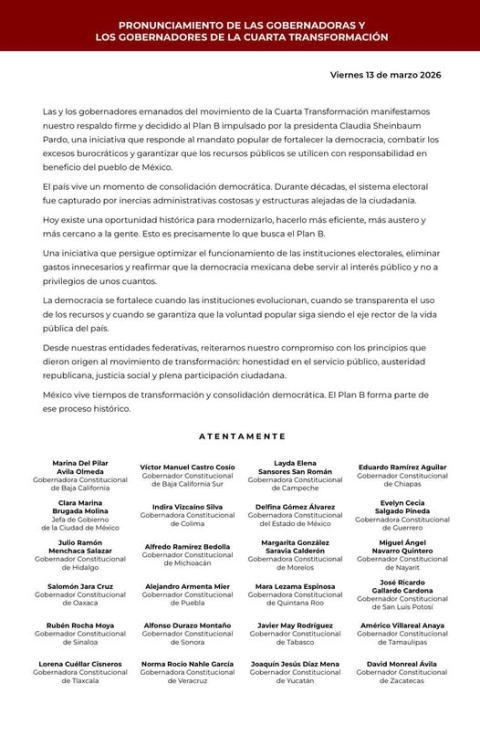 Expresa gobernadora de Morelos respaldo al Plan B de reforma electoral impulsado por presidenta Claudia Sheinbaum