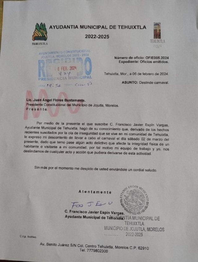 La ayudantía de Tehuixtla negó ya cualquier tipo de permiso para realizar un carnaval, “en el que abunda la ingesta de alcohol que puede alterar la conducta de las personas y con ello, suscitar algún acto de violencia”.