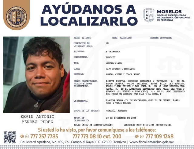 La ficha de b&uacute;squeda del joven comenz&oacute; a ser difundida por la FGE este lunes.