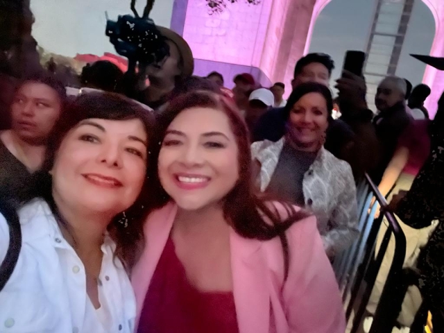 Meggie Salgado y Clara Brugada en el cierre de Claudia Sheinbaum, en CDMX