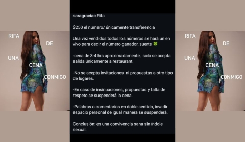 'Ese rugido de est&oacute;mago es insoportable', Influencer organiza rifa para cenar con ella