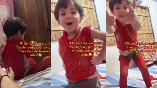 La inocencia de la infancia: Niño confunde lencería de su mamá con el traje de Spiderman
