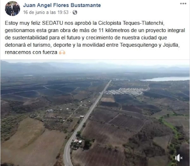   En el año 2020, el propio edil publicó que el gobierno federal construiría una ciclopista, que finalmente no se logró. La posibilidad resurge, ahora con recursos federales.