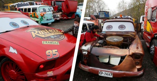 Mecánico recrea los autos de &quot;Cars&quot; para dar alegría a niños.