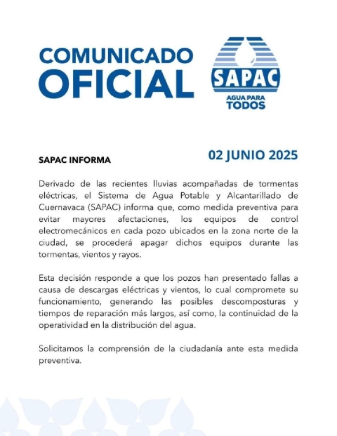 Tormentas eléctricas causan daños en pozos: SAPAC