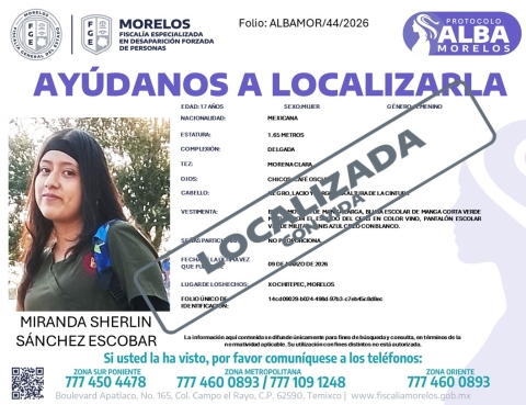 Miranda Sherlin S&aacute;nchez Escobar fue localizada con vida; FGE desactiva Protocolo Alba