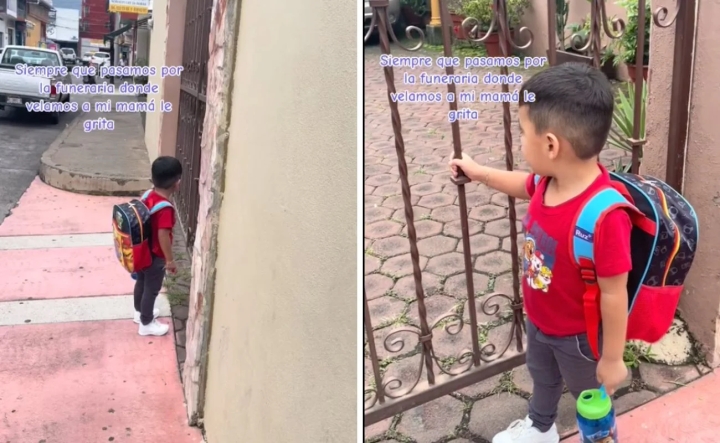 Niño clama a su abuelita frente a funeraria: Momento viral