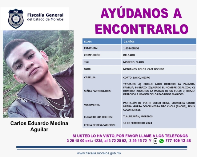 Buscan a joven que desapareció hace ocho días