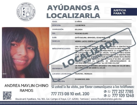 La Fiscalía del estado informó que entregó el cuerpo de la joven el 30 de agosto pasado a sus familiares, después de su hallazgo en un predio del municipio de Tlayacapan.