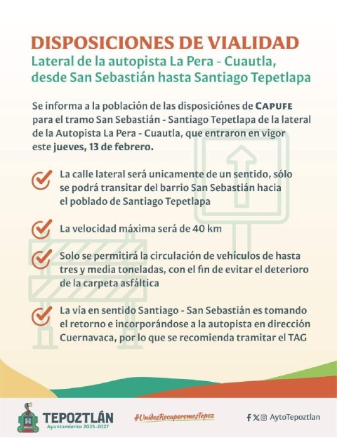 En vigor, cambios para mejorar vialidad en Tepoztlán