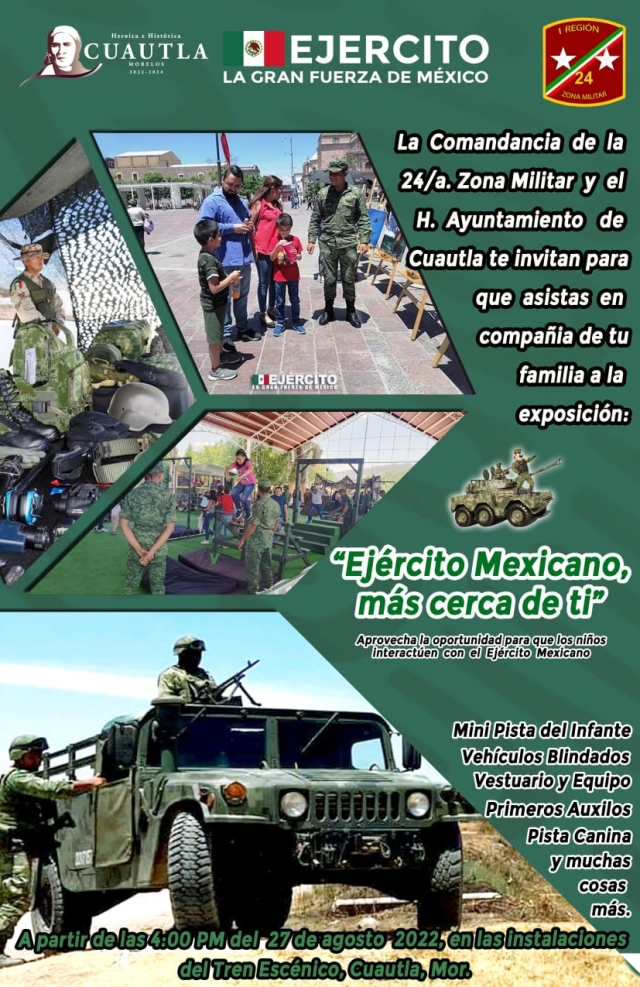 Realizarán exposición &#039;Ejército Mexicano, más cerca de ti&#039; en Cuautla