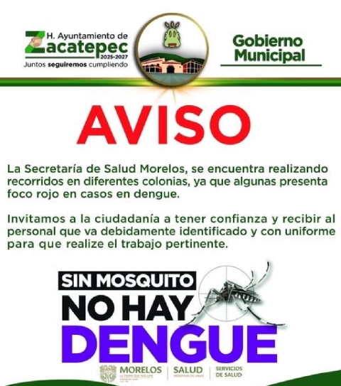 El Ayuntamiento de Zacatepec emitió un comunicado dirigido a la población para solicitar que permita el acceso del personal de Salud a las viviendas de colonias consideradas como “foco rojo”.