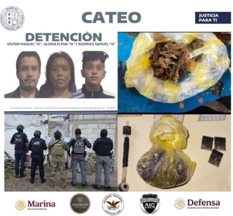 En el domicilio fueron aseguradas una bolsa con marihuana y otra más con “cristal”.
