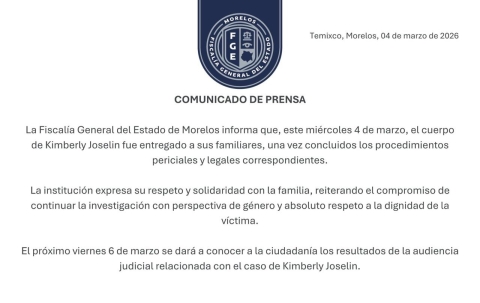 Entrega FGE cuerpo de Kimberly Joselin a sus familiares