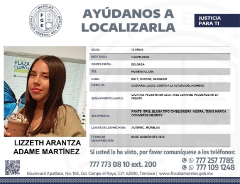 Una adolescente desapareció en Jiutepec