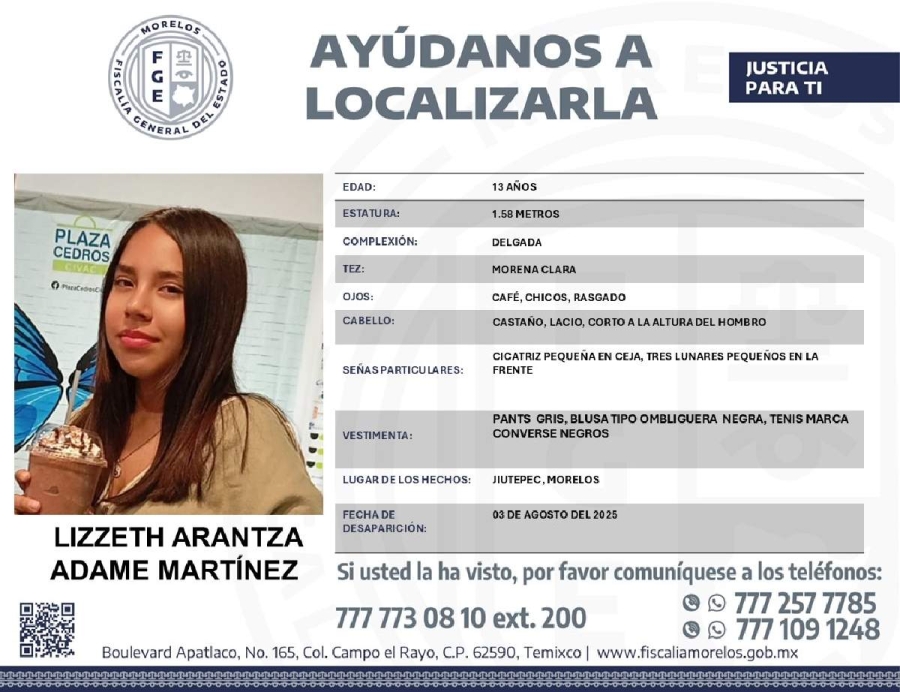 Una adolescente desapareció en Jiutepec