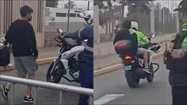 Policía ayuda a un estudiante.