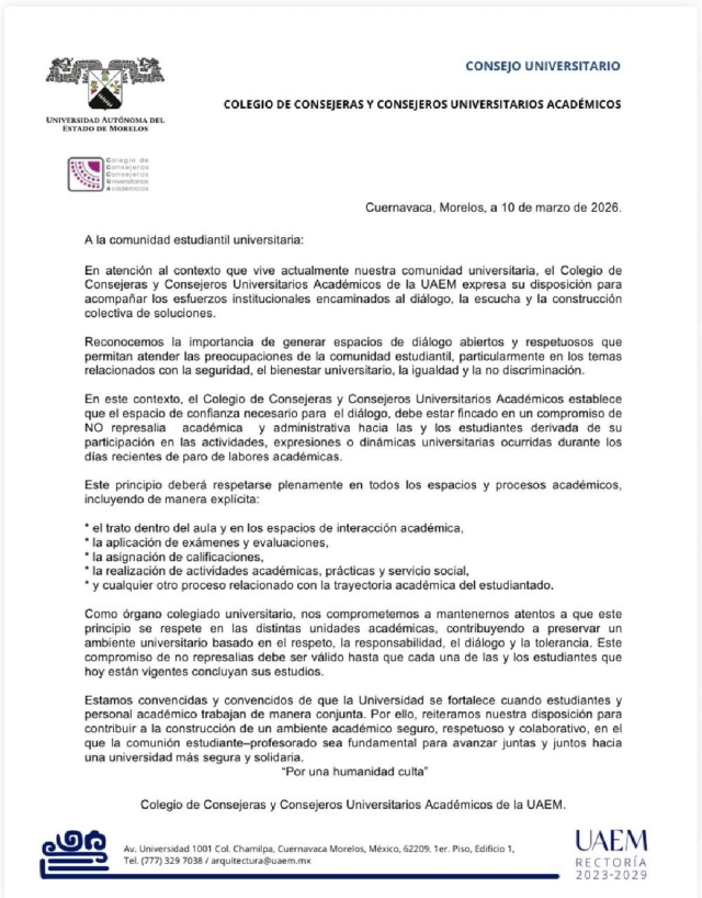 Piden que no haya represalias contra estudiantes de UAEM
