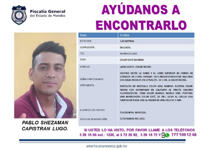 Buscan a un joven de 27 años desde hace seis días