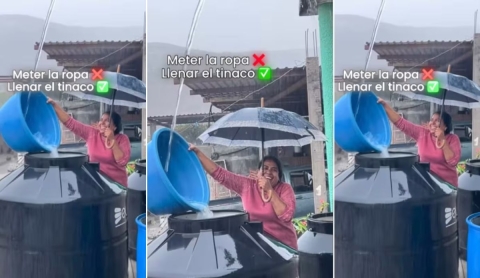 &#039;Ingenio mexicano&#039;: mujer capta agua de lluvia para llenar su tinaco y se vuelve viral