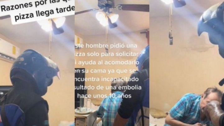 Hombre mayor pide pizza para que el repartidor lo ayude a acomodarse en su cama