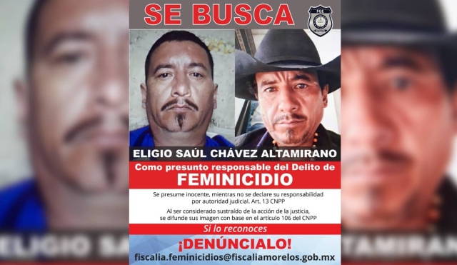 Emiten ficha para localizar a presunto feminicida