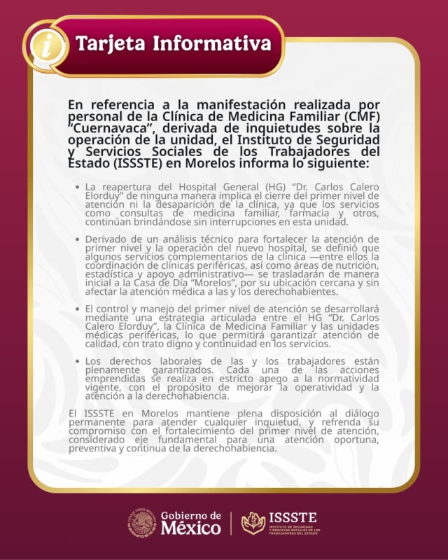 Refrenda ISSSTE en Morelos compromiso con el fortalecimiento del primer nivel de atenci&oacute;n