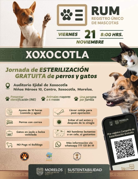 Habr&aacute; jornada de Registro &Uacute;nico de Mascotas en Xoxocotla