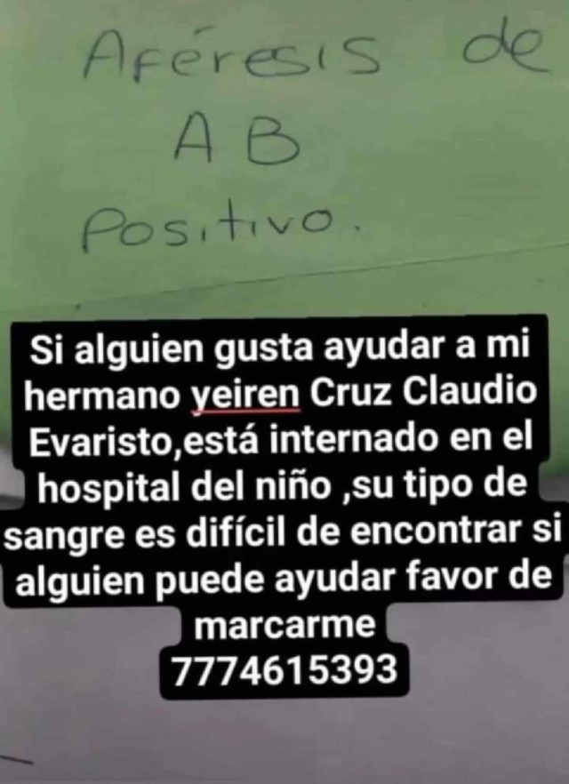 En las redes sociales circuló un aviso en el que se solicita sangre para un menor que enfermó de dengue.