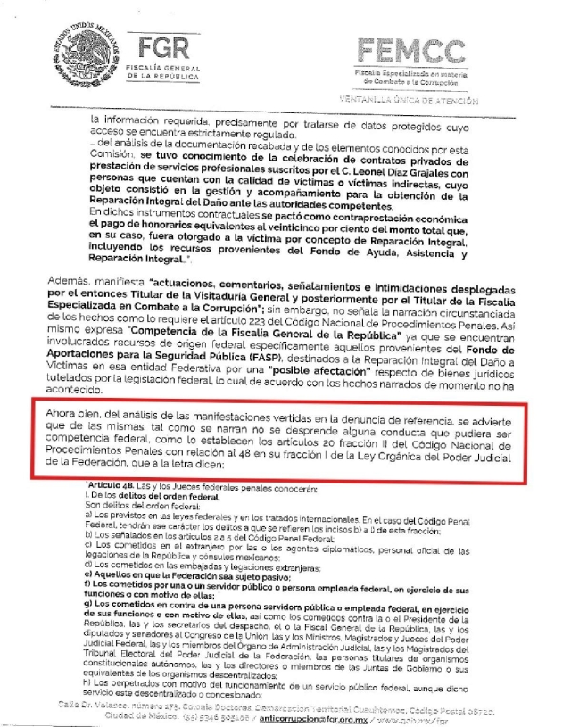 No existe conducta que constituya delito tipificado en el C&oacute;digo Penal Federal, indica la FGR.