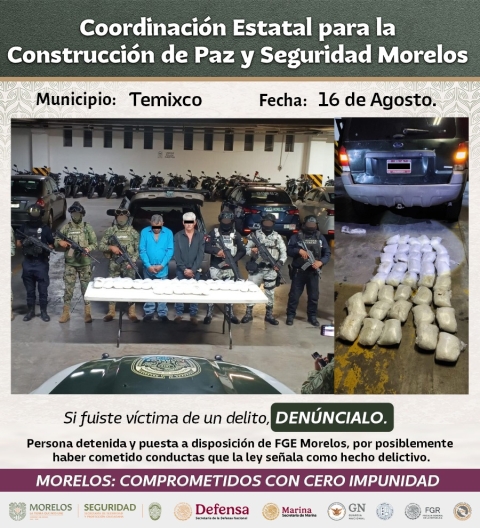 Aseguran integrantes de la Mesa de Coordinación Estatal a dos personas con 40 kilos de sustancia similar al &#039;cristal&#039;