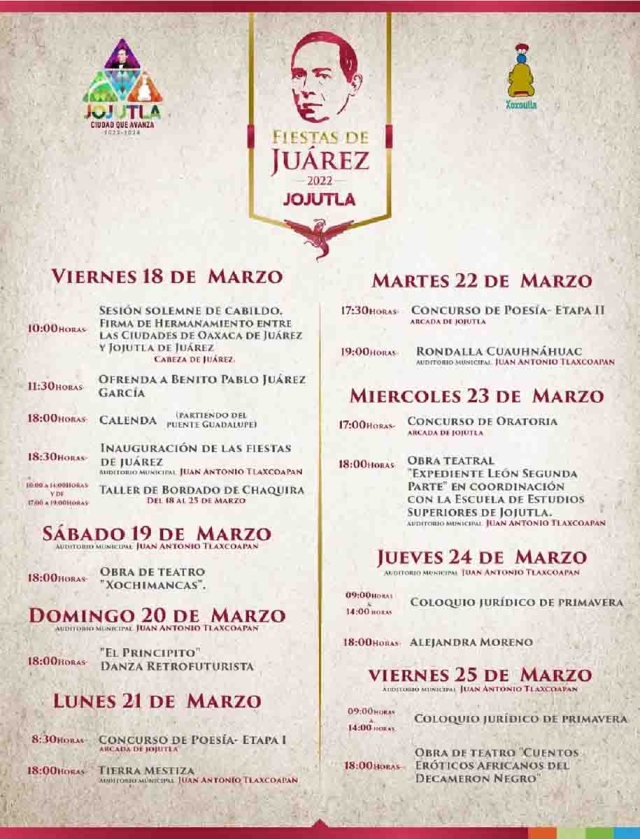 El municipio de Jojutla anunció las Fiestas de Juárez, que se celebrarán del 18 al 25 de marzo.