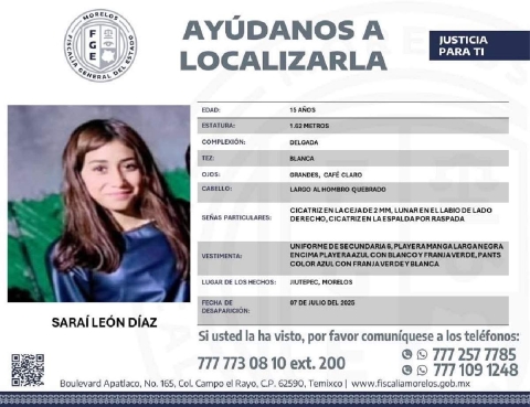 Desaparece una adolescente en Jiutepec