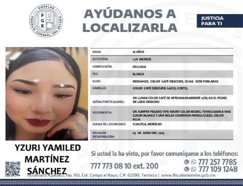 Buscan a adolescente desaparecida en Cuautla