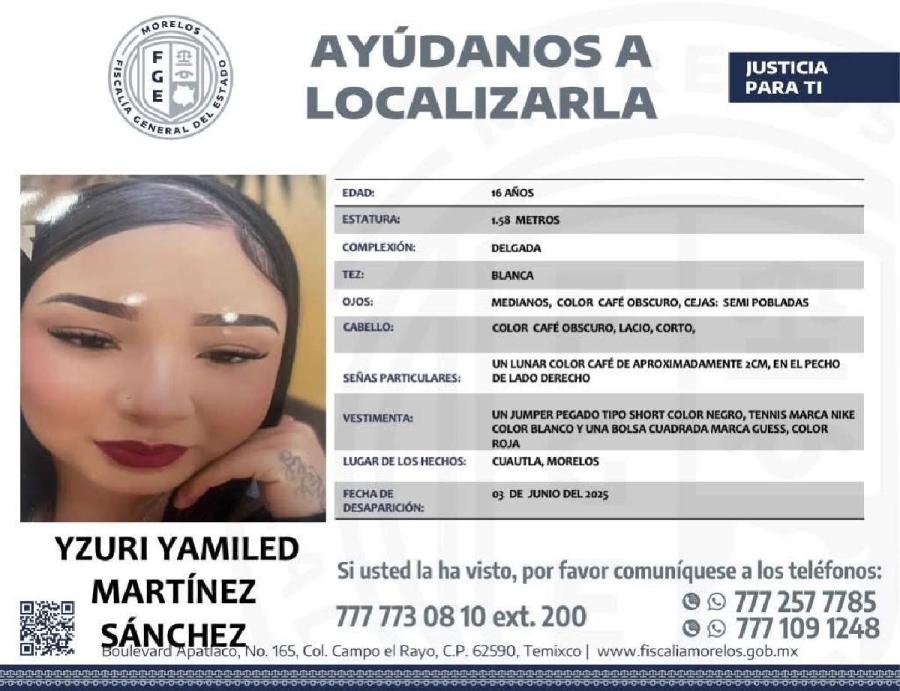 Buscan a adolescente desaparecida en Cuautla
