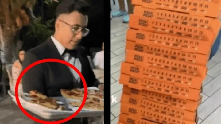 Dan de comer pizzas de &#039;Little Caesars&#039; en su boda y usuarios los critican