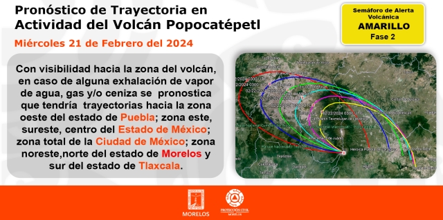 Exhalación de ceniza del volcán Popocatépetl tendría trayectoria a la zona noreste, norte de Morelos