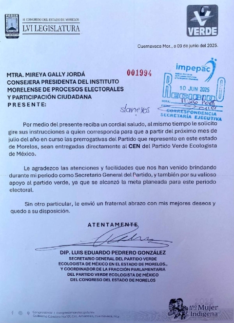 En el Partido Verde en Morelos mandan Jorge Emilio González y el pueblo: Luis Eduardo Pedrero