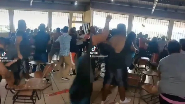 ¡Volaron las sillas! Junta de padres de familia se convierte en una intensa pelea campal